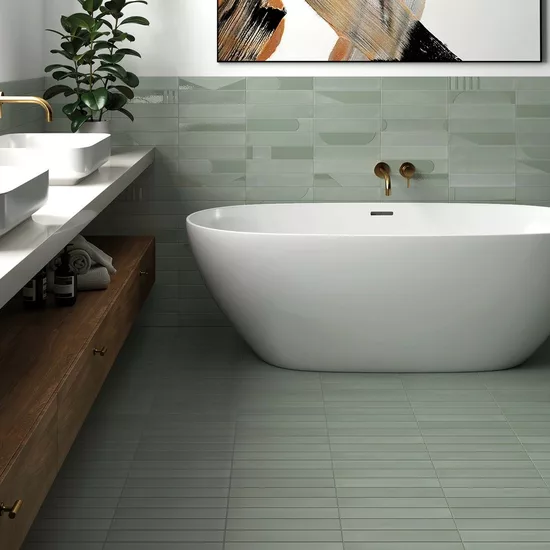 Carrelage Wadi Decor Mint 6x30 cm - posé en salle de bain
