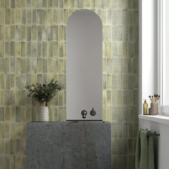 Carrelage Raku Sage 6x18,6 cm - posé en salle de bain