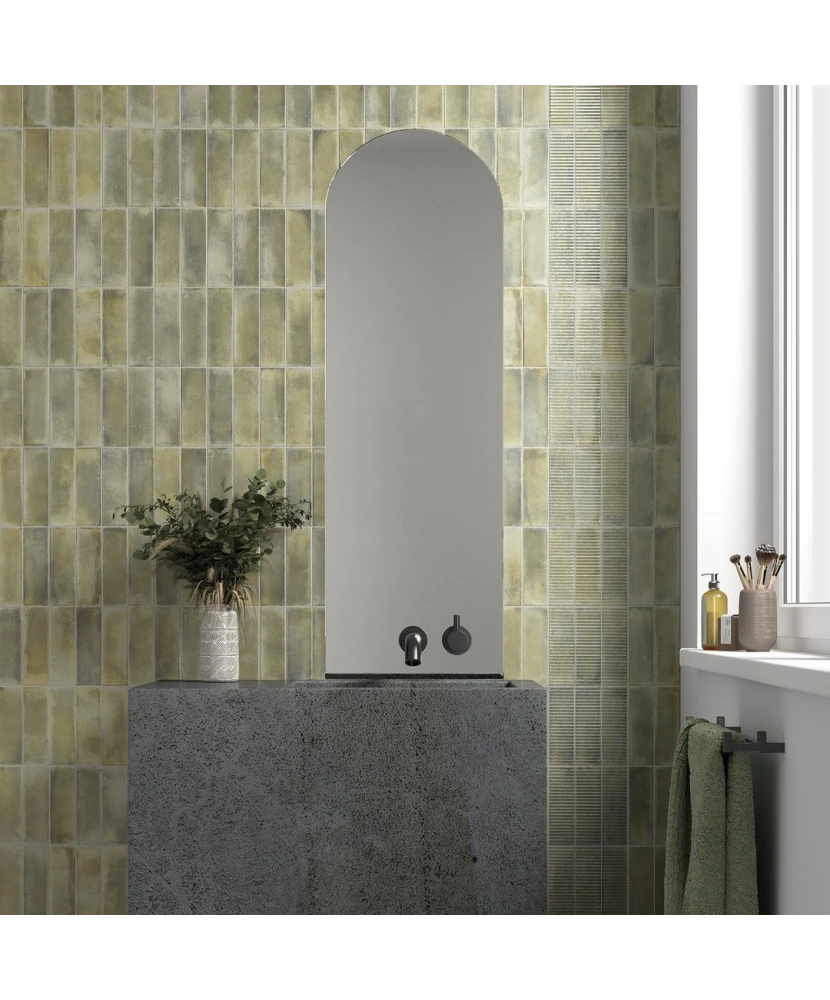 Carrelage Raku Line Sage 6x18,6 cm - posé en salle de bain