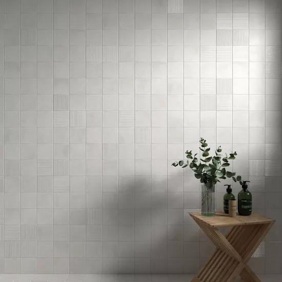 Carrelage Raku White 10x10 cm - posé en salle de bain