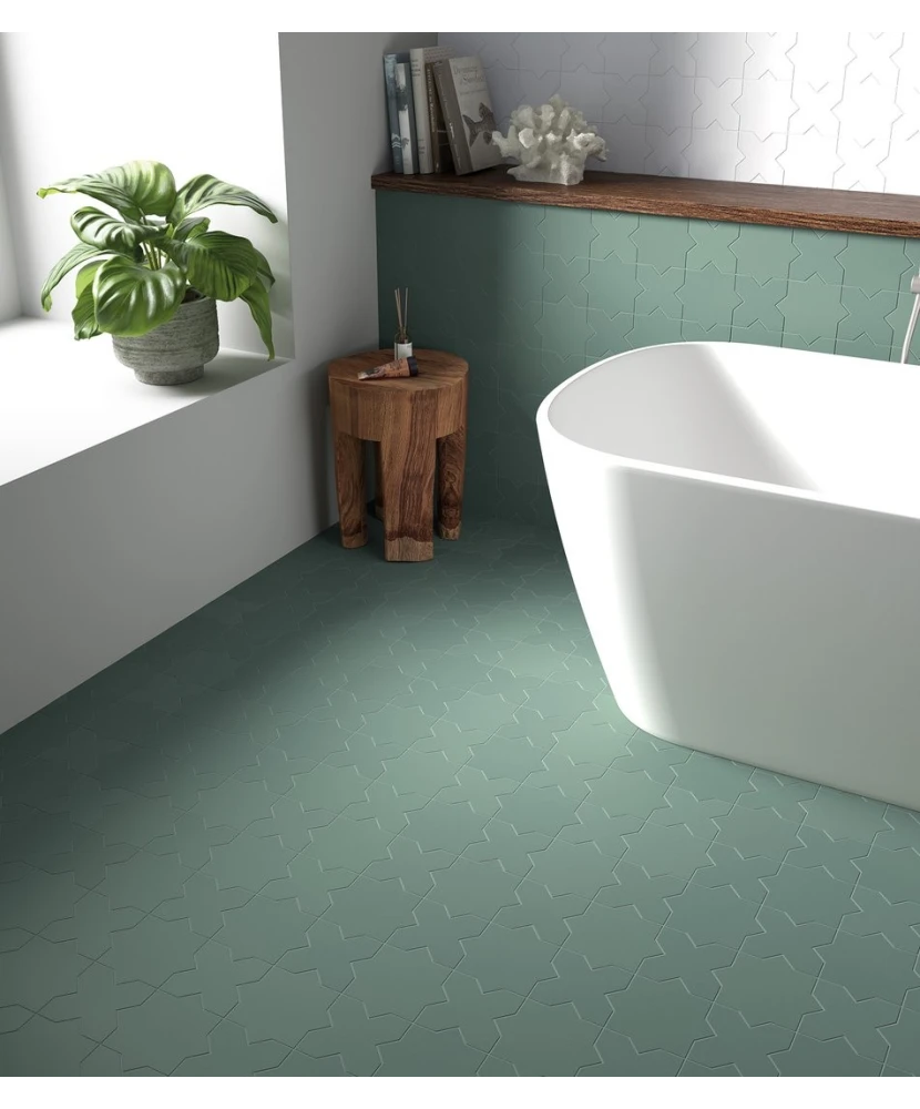 Carrelage Porto Cross White 12x12 cm - posé en salle de bain