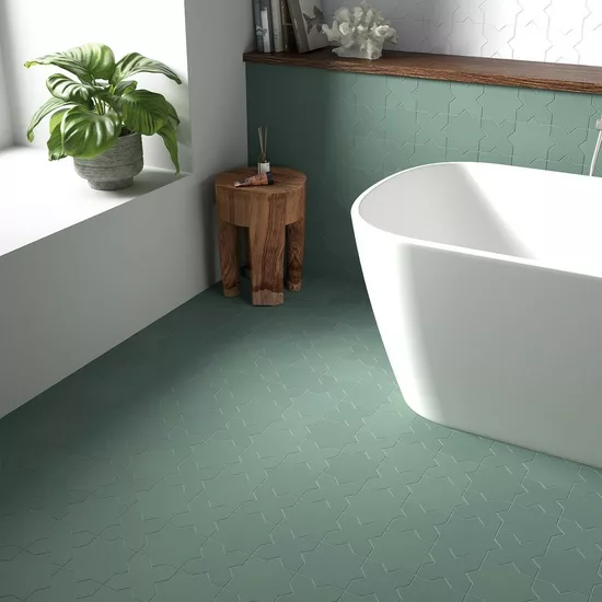 Carrelage Porto Cross White 12x12 cm - posé en salle de bain
