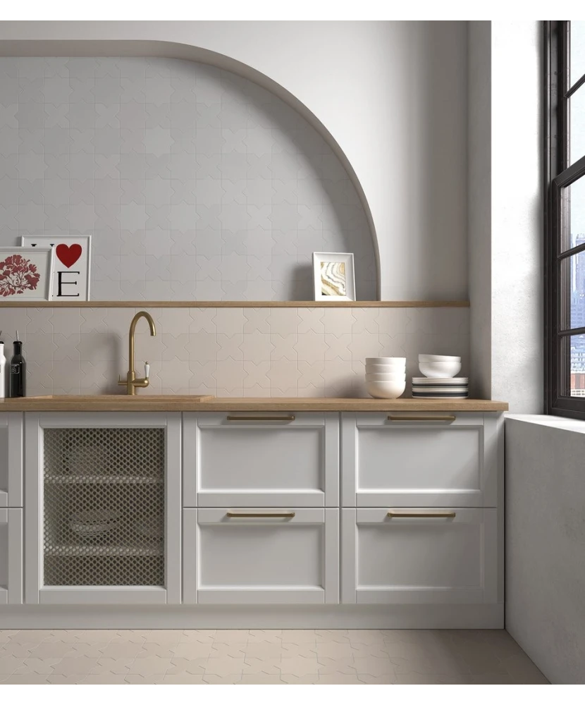 Carrelage Porto Cross Taupe 12x12 cm - posé en cuisine