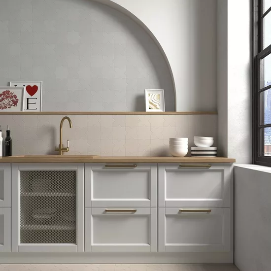 Carrelage Porto Cross Taupe 12x12 cm - posé en cuisine