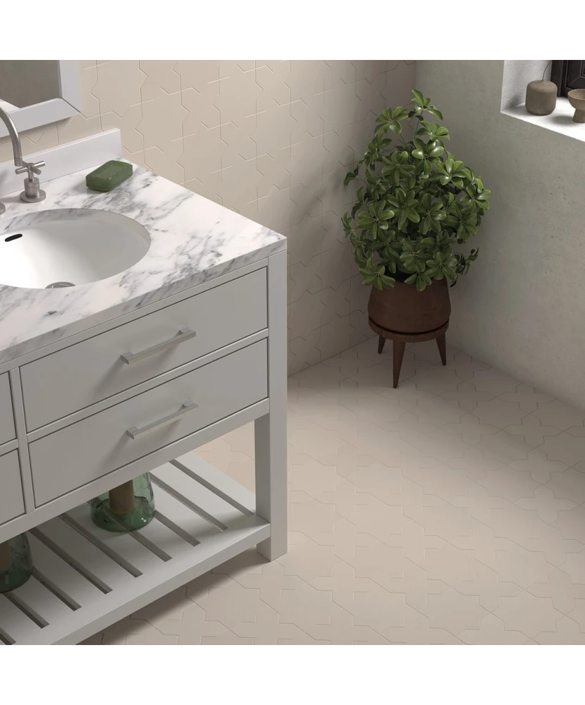 Carrelage Porto Cross Taupe 12x12 cm - posé en salle de bain