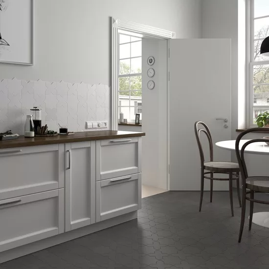 Carrelage Porto Star White 16,8x16,8 cm - posé en cuisine