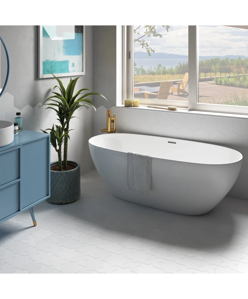 Carrelage Porto Star White 16,8x16,8 cm - posé en salle de bain 2