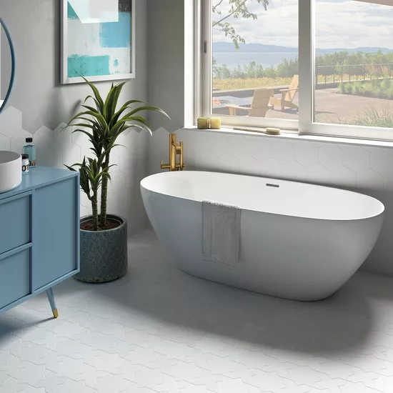 Carrelage Porto Star White 16,8x16,8 cm - posé en salle de bain 2