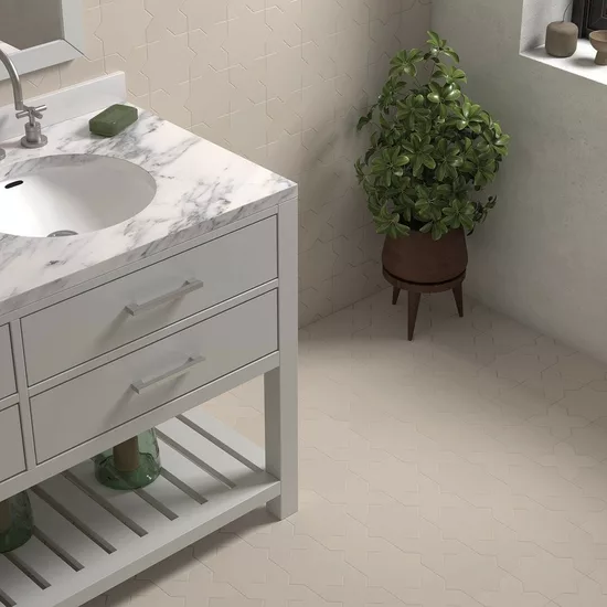 Carrelage Porto Star Taupe 16,8x16,8 cm - posé en salle de bain
