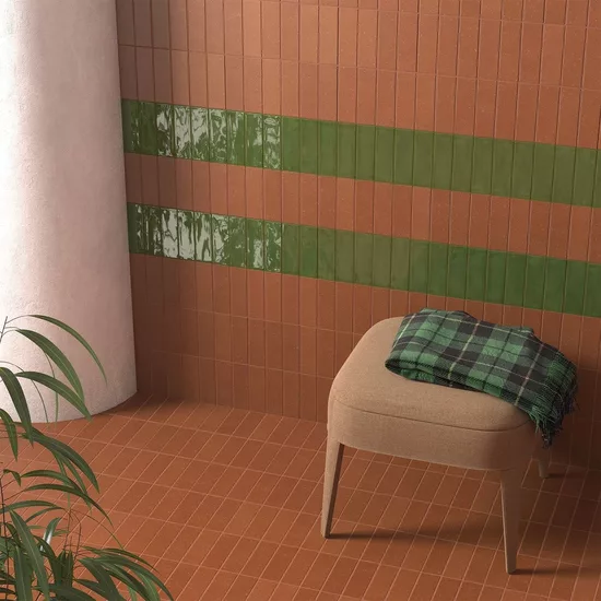 Carrelage Fango Green Gloss 5x15 cm - vue d’ambiance 3