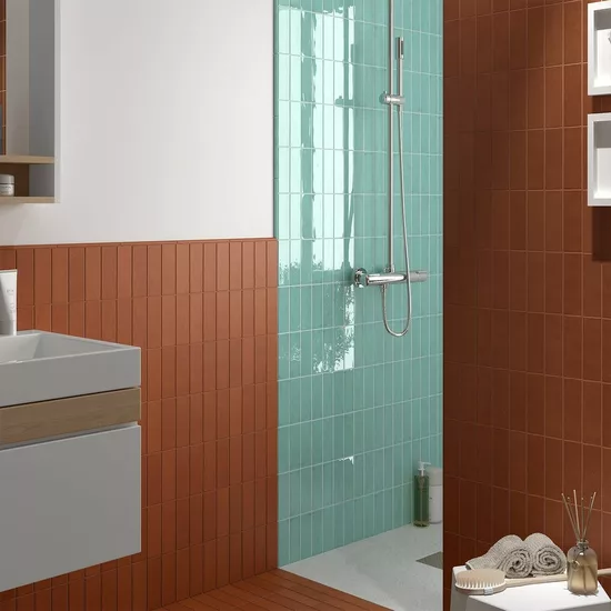 Carrelage Fango Aquamarine Gloss 5x15 cm - vue d’ambiance