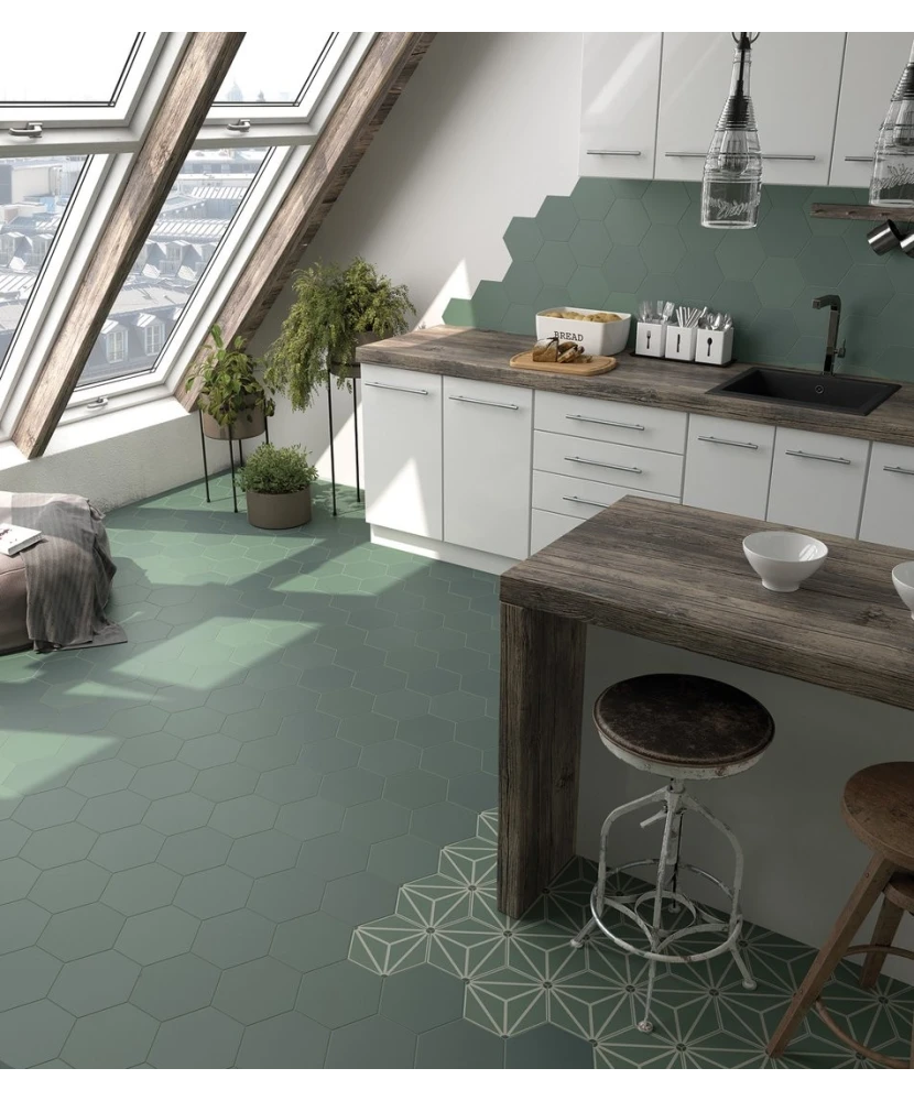 Carrelage Coimbra Pickle Green 17,5x20 cm - posé en terrasse