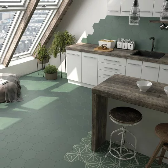Carrelage Coimbra Pickle Green 17,5x20 cm - posé en terrasse