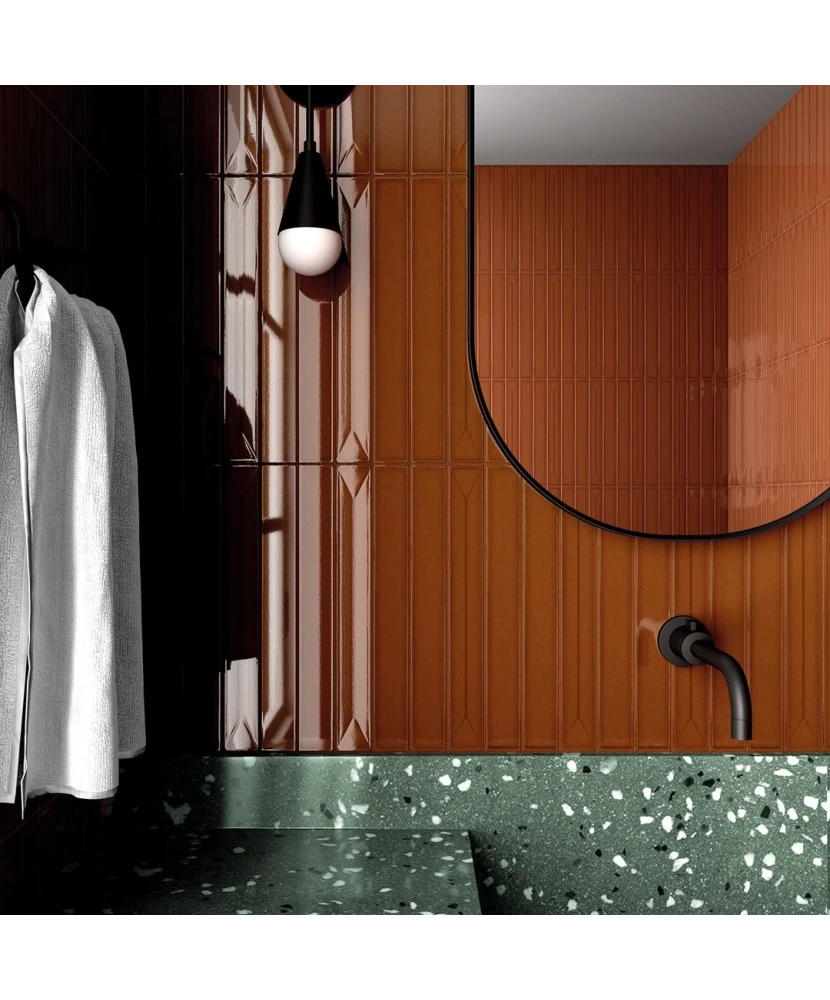 Carrelage Vitral Axis Caramel Reactive 5x40 cm - posé en salle de bain