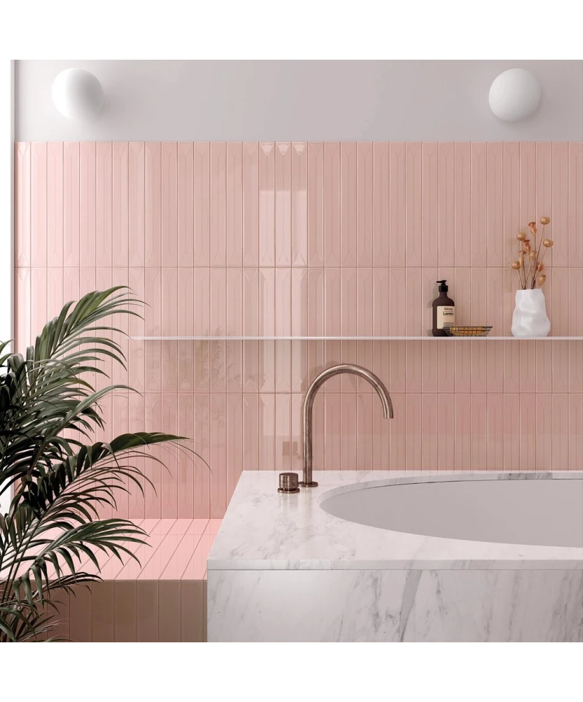Carrelage Vitral Axis Pink 5x40 cm - posé en salle de bain
