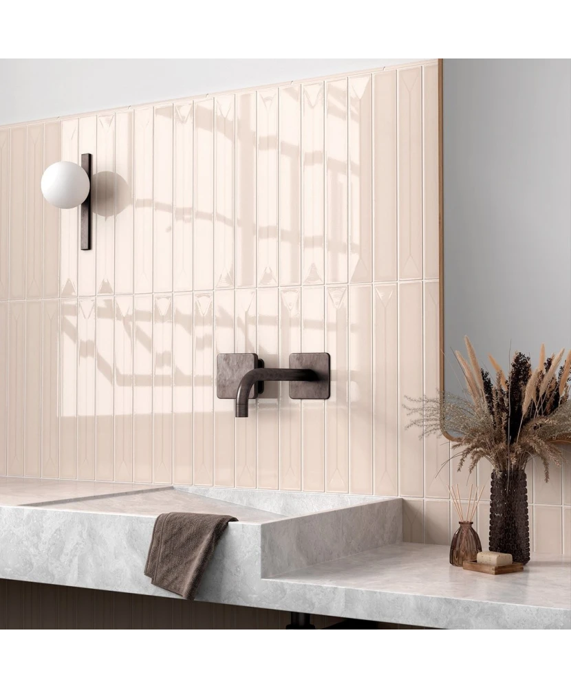 Carrelage Vitral Axis Sand 5x40 cm - posé en salle de bain