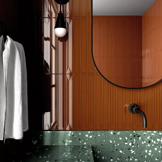 Carrelage Vitral Caramel Reactive 5x40 cm - posé en salle de bain