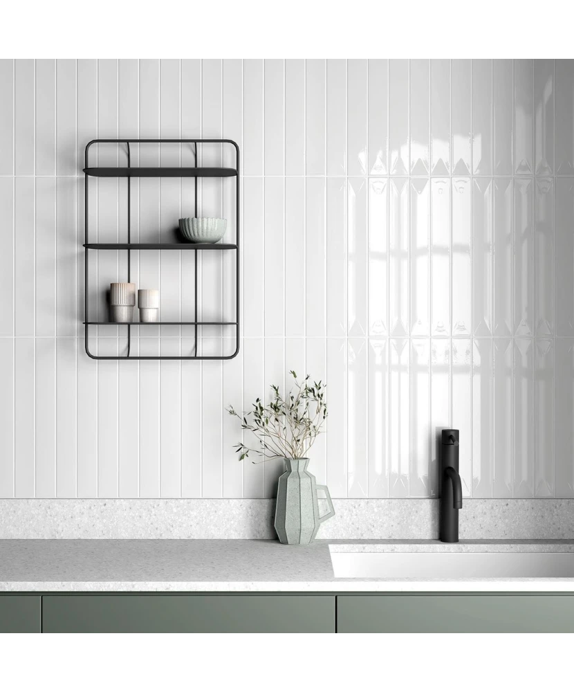 Carrelage Vitral Snow 5x40 cm - posé en cuisine