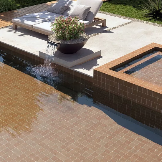 Carrelage Stage Terracotta 10x10 cm - posé dans un espace piscine
