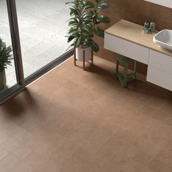 Carrelage Stage Terracotta 20x20 cm - posé en salle de bain