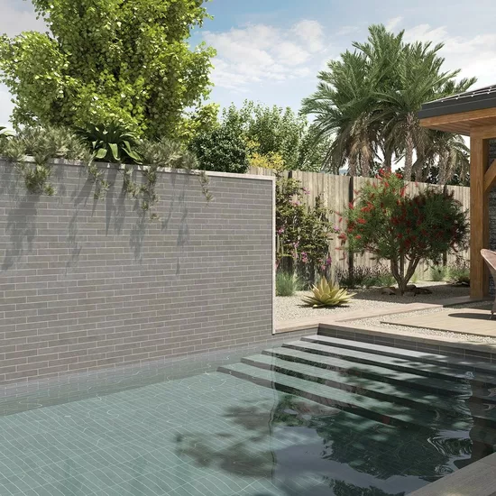 Carrelage Stage Grey 6x30 cm - posé dans un espace piscine