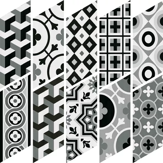 Carrelage Chevron Patchwork B&W Droit 9x20,5 cm - détail du carreau