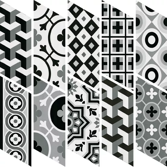 Carrelage Chevron Patchwork B&W Gauche 9x20,5 cm - détail du carreau