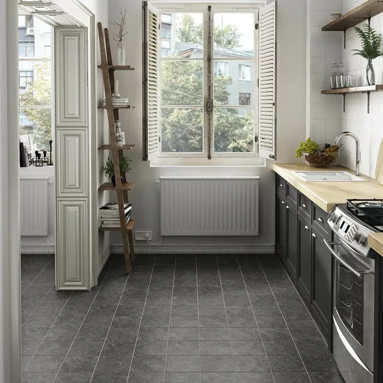 Carrelage Coralstone Black 20x20 cm - posé en cuisine