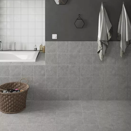 Carrelage Coralstone Grey 20x20 cm - posé en salle de bain