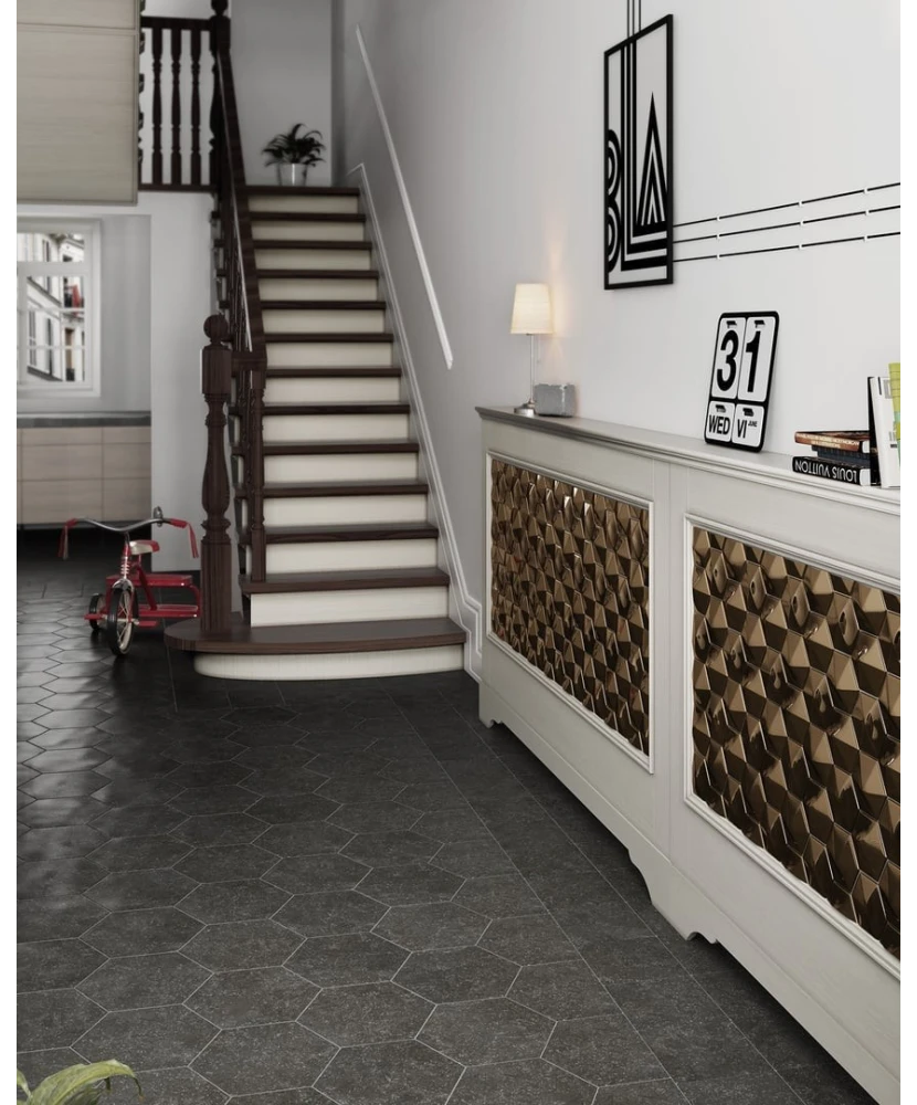 Carrelage Coralstone Hexagon Black 29,2x25,4 cm - vue d’ambiance 2