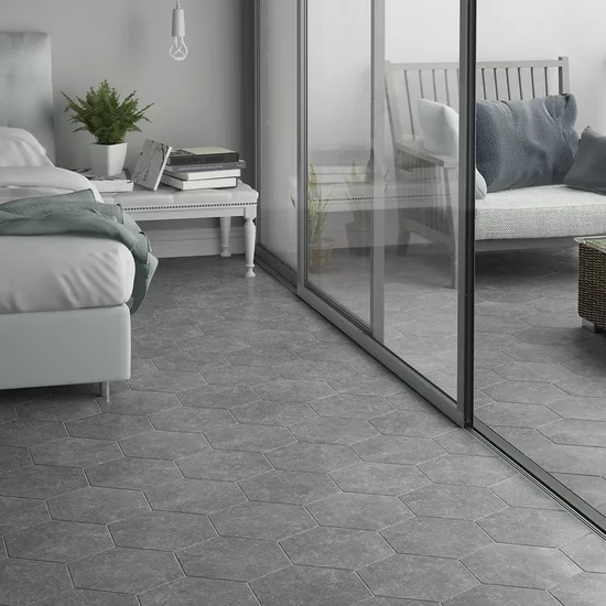 Carrelage Coralstone Hexagon Grey 29,2x25,4 cm - posé en terrasse