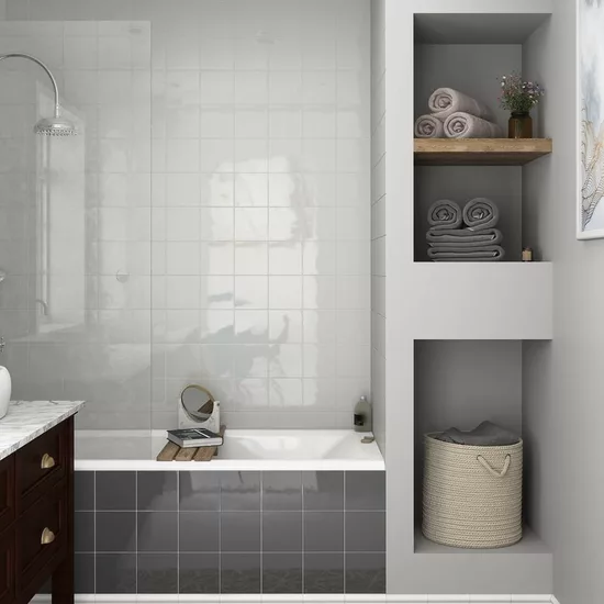 Carrelage Evolution Light Grey 15x15 cm - posé en salle de bain