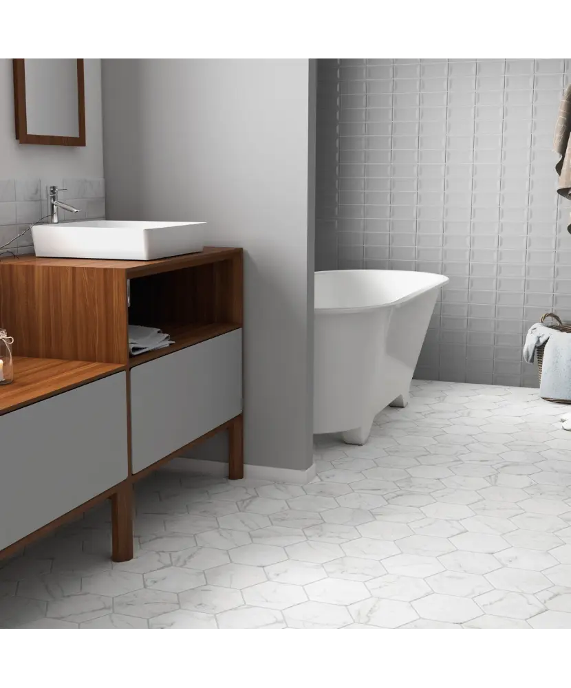Carrelage Carrara Inmetro Mat 7,5x15 cm - posé en salle de bain