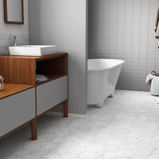 Carrelage Carrara Inmetro Mat 7,5x15 cm - posé en salle de bain