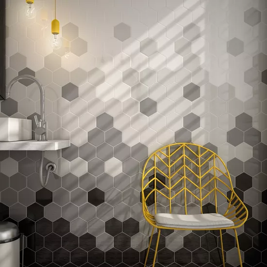 Carrelage Scale Hexagon Black 12,4x10,7 cm - vue d’ambiance