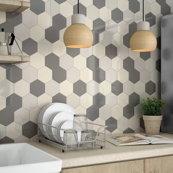 Carrelage Scale Hexagon Dark Grey 12,4x10,7 cm - vue d’ambiance